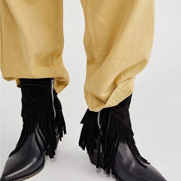 Free People Lawless Fringe Western Boot Black Leather & Suede Ankle Zipper - Picture 6 of 10